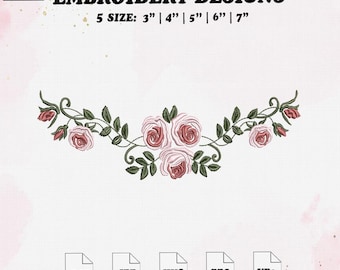 Rose Floral Embroidery Design, Floral Embroidery File, 5 Size, Instant Download.