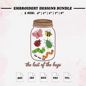 昆虫の刺繍デザイン、悲しい虫の夏の刺繍デザイン、5サイズ、即時ダウンロード。