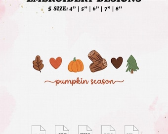 Pumpkin Season Embroidery Design, Autumn Embroidery File, Fall Machine, 5 Size, Dst, Jef, Vp3, Pes, Exp.