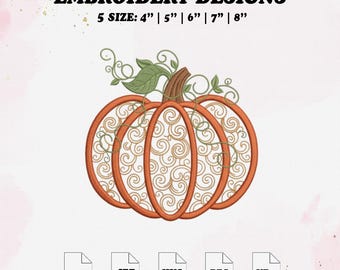 Fall Pumpkin Embroidery Design, Autumn Embroidery File, 5 Size.