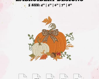 Pumpkin Bow Embroidery Design, Autumn Embroidery File, 5 Size.