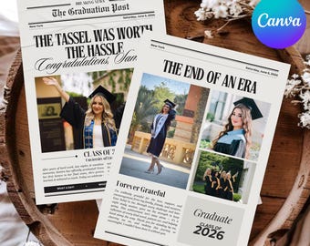 Editable Graduation Newspaper Template 2026, Canva Graduation Invitation, Senior Announcement, Photo Newspaper Design, Digital Download