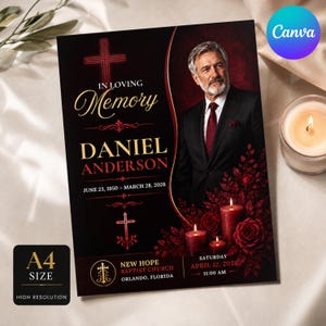 Funeral Flyer Template | In Loving Memory Announcement Card | Editable Canva Obituary Flyer | A4 Memorial Flyer Instant Download