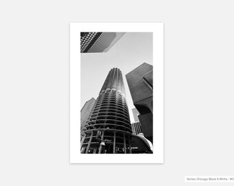 Marina City Chicago Black & White Poster #01 of 03 (Series) – Brutalist Architecture Print – Urban Photography Wall Art