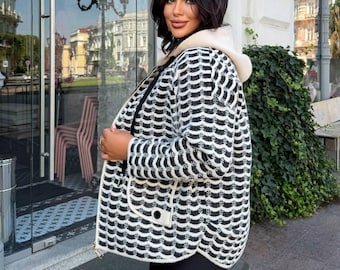 Women's Warm Hooded Jacket Plus Size Autumn Outerwear Textured Oversized Casual Coat