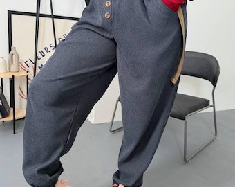 Gray Corduroy Trousers Women Relaxed Fit High Rise Plus Size Vintage Casual Streetwear Pants
