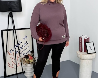 Ribbed Turtleneck Top Plus Size Clothing Stretchy Curvy Casual Long Sleeve Layering Shirt Sweater