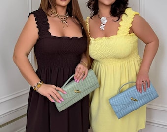 Plus Size Smocked Ruffle Strap Sundress, Flowy Crepe Beach Dress (XL-5XL)