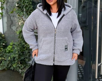 2XL 3XL 4XL Fleece Jacket Plus Size  Hoodie Oversized Warm Zip Up Winter Outerwear