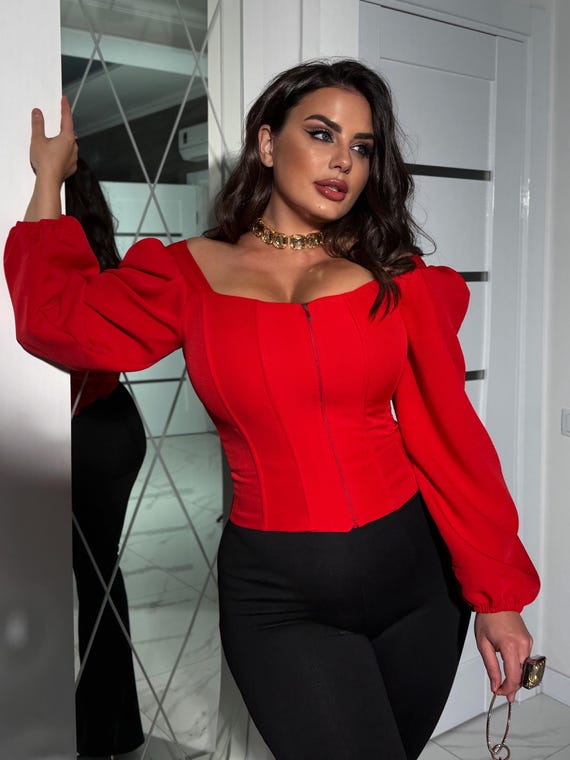 Corset Blouse With Lace up Back, Puff Sleeve Top, Elegant Corset