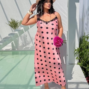 pink polka dot draped lace up back midi dress Pink Polka Dot Bandeau Alice Midi Dress