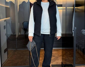 Teacher Oversized sweatshirt, jogger pants Fall Outfit Plus size Black Three Piece Lounge Set