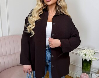 Minimalist Plus Size Shirt for Women, Oversized Basic Blouse, Capsule Wardrobe Top, Loose Button Up Shirt, Everyday Essential