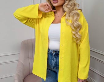 Lightweight Plus Size Blouse for Women, Breathable Oversized Shirt, Loose Fit Summer Top, Casual Button Up Shirt, Relaxed Fit Clothing