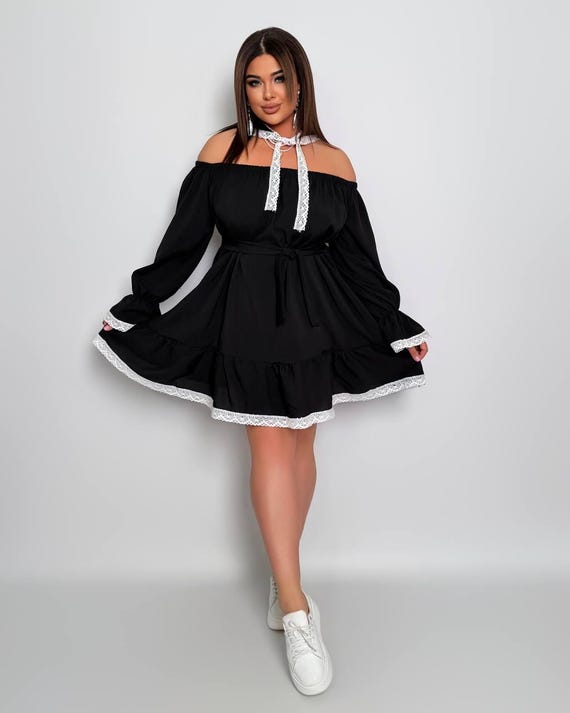 plus size off the shoulder mini dress Women's Plus Size Alysia Off Shoulder Black Mini Dress