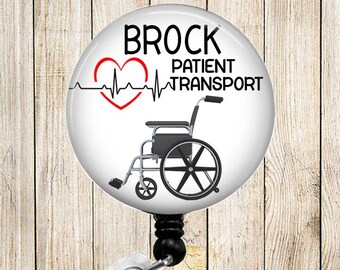 Personalized - Patient Transport - Wheelchair with EKG - Button Badge Reel - Retractable ID Holder - Alligator or Slide Clip - Gift - BR0387