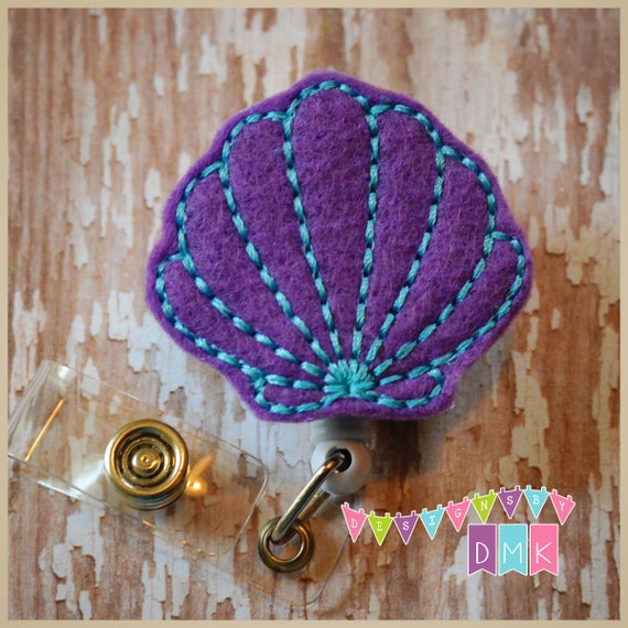 Seashell Purple With Brite Blue Felt Badge Reel Retractable ID Badge Holder  Embroidered Alligator or Slide Clip Name Tag Pull -  Canada