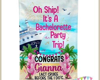 Oh Ship! It's A Bachelorette Party Trip - Pink - Cruise Door Decoration - PERSONALIZED - Banner Flag - Standard or Premium Fabric - CF103