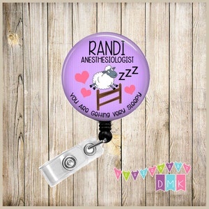 Anesthesiologist Pink With Syringe Personalized Button Badge Reel