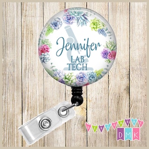 Personnalisé - Tech Lab avec Microscope - mignon succulentes - bouton Badge moulinet - porte escamotable - Alligator ou diapositive Clip BR0137