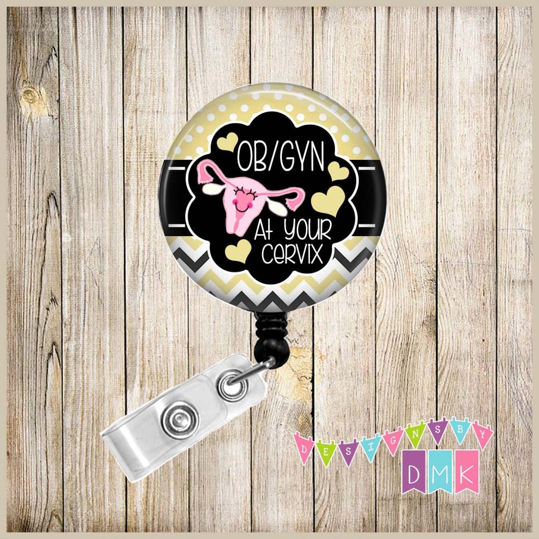 OB/GYN at Your Cervix Polka Dots and Black & Gold Chevron Button Badge ...