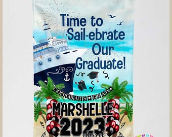 Time to Sail-ebrate Our Graduate - Black & Red - Cruise Door Decoration - PERSONALIZED - Banner Flag - Standard or Premium Fabric - CF069