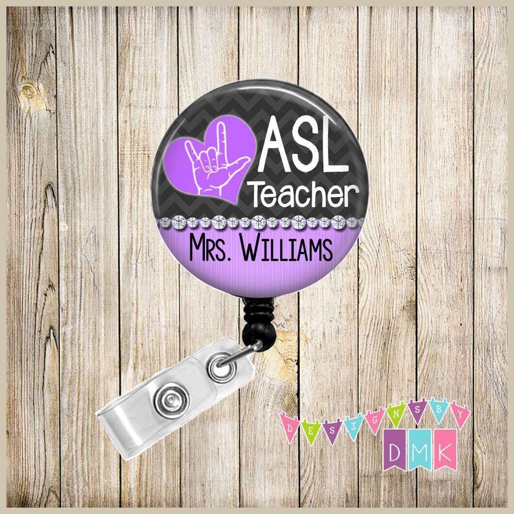 ASL Teacher Sign Language - PERSONALIZED - You Choose Color - Button ...