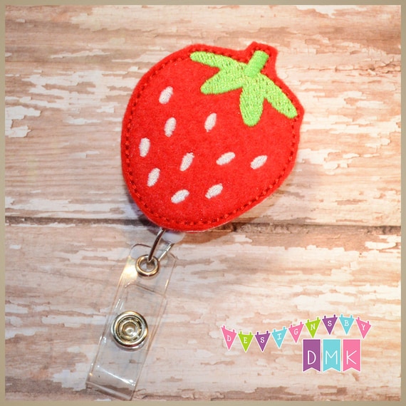 Red Strawberry Felt Badge Reel Retractable ID Badge Holder