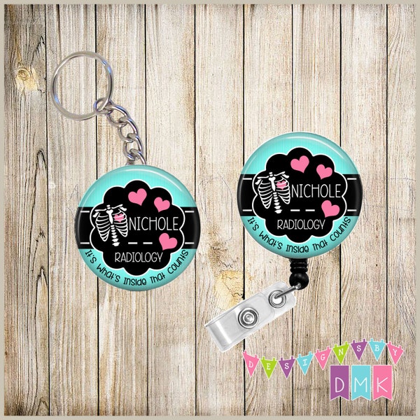 Combo Sale - Badge Reel Keychain Combo - Chest Xray - Inside That Counts - PERSONALIZED - You Choose Color, Chain and Reel Style