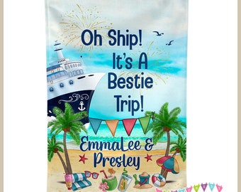 Oh Ship! It's a Bestie Trip - Beach Toys - Cruise Door Decoration - PERSONALIZED - Banner Flag Standard or Premium Fabric - CF104