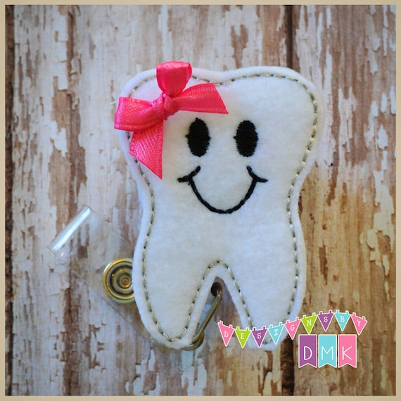 Smiley Face Tooth Felt Badge Reel Retractable ID Badge Holder