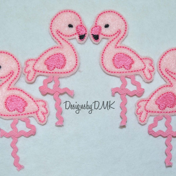 Pink Flamingo on Pink Felt Embroidered Applique Embellishment Clippie Cover SET of 4 - Multiple Sets Available