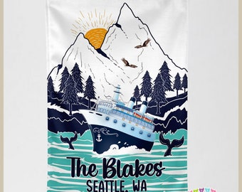 PERSONALIZED - Cruise Door Decor - Mountains - Whales - Alaskan - Banner - Flag - Standard or Premium Fabric - CF042