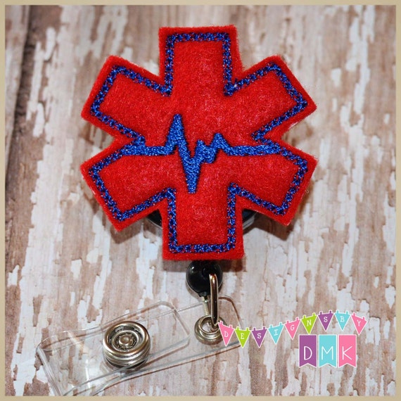 EMT Symbol Red With Blue Felt Badge Reel Nuerology Nurse