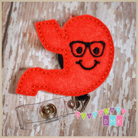 Stanley the Stomach - Red - Felt Badge Reel - Nurse Retractable ID Badge  Holder - Embroidered Name Tag Pull - Alligator or Slide Clip