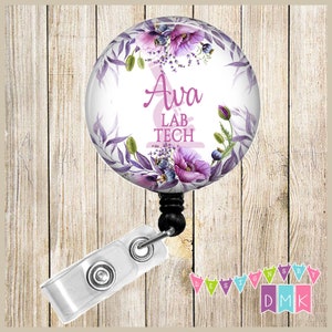Personnalisé - Tech Lab avec Microscope - violettes - bouton Badge moulinet - porte escamotable - Alligator ou diapositive Clip BR0141