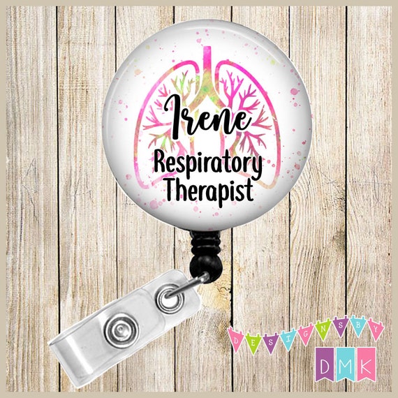 Respiratory personalized Pink & Yellow Splatter Watercolor Lungs Button Badge  Reel Retractable ID Holder BR0687 