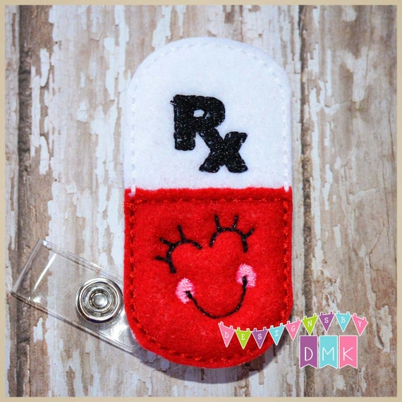 Rx HAPPY Pill Capsule - White & Red - Felt Badge Reel - Pharmacist Pharmacy  Tech - Retractable ID Badge Holder Alligator or Slide Clip