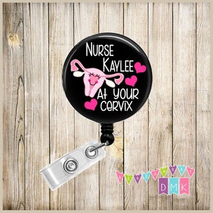 PERSONALIZED - At Your Cervix - Black - Button Badge Reel Retractable ID Holder Alligator or Slide Clip