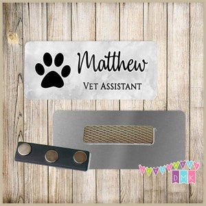 Paw Print - Grey Watercolor - PERSONALIZED - Custom Name Tag - 1.25" x 3"  Magnetic OR Pin Back - 163NT