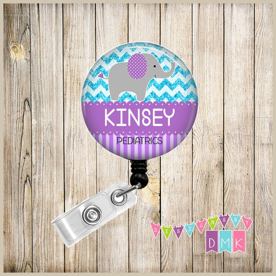 PEDIATRICS Baby Elephant Brite Blue & Purple Personalized Name Button Badge  Reel Retractable ID Holder Alligator or Slide Clip Gift -  Canada