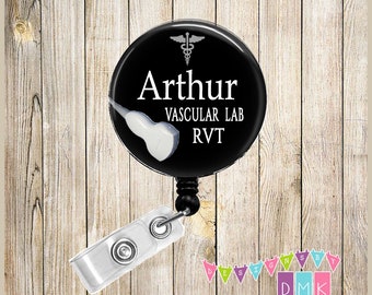Personalized - Transducer with Medical Symbol - Black - Button Badge Reel - Retractable ID Holder - Alligator or Slide Clip - Gift
