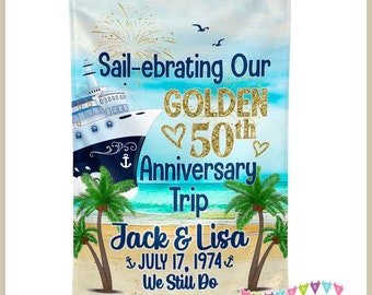 Sail-ebrating Our Golden 50th Anniversary - Cruise Door Decoration - PERSONALIZED - Banner - Flag - Standard or Premium Fabric - CF107