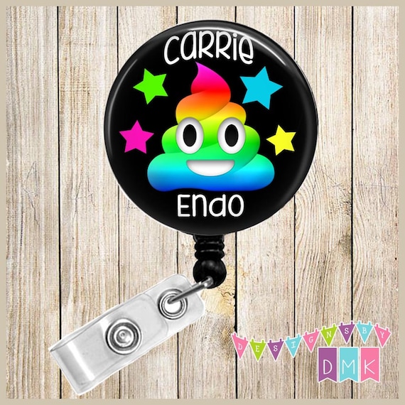 Rainbow Poo With Stars Personalized Endo Black Button Badge Reel