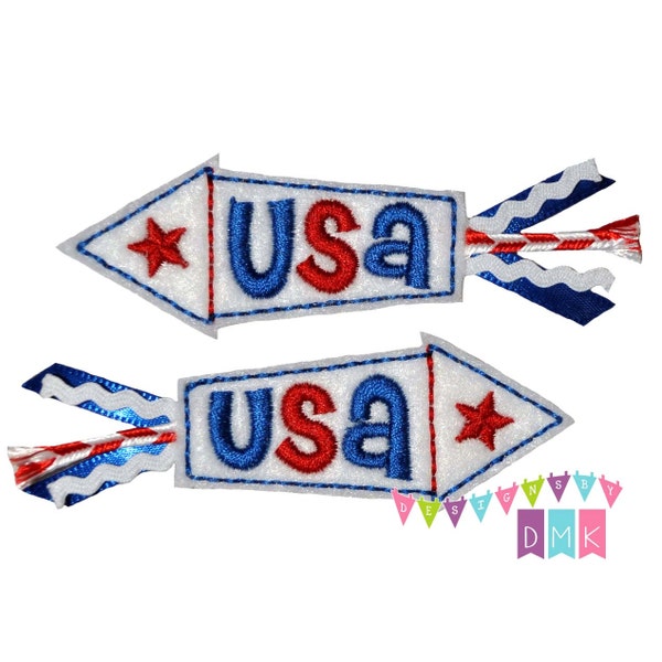 USA Rocket  with Ribbons Red, White, & Blue Felt Embroidered Embellishment Clippie Cover SET of 4 - Multiple Sets Available