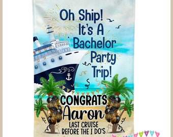 Oh Ship! It's A Bachelor Party Trip - Black Gold - Cruise Door Decoration - PERSONALIZED - Banner Flag - Standard or Premium Fabric - CF102