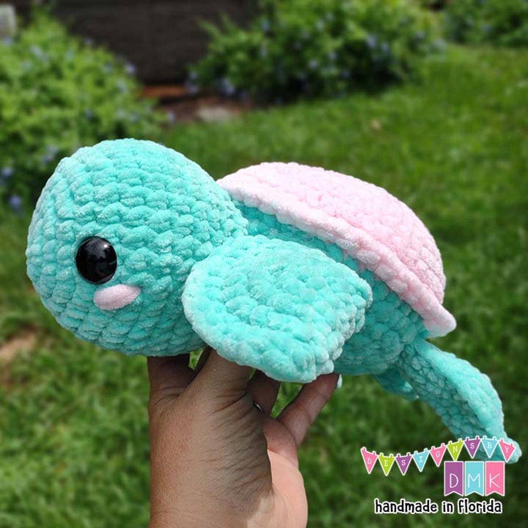Sea Turtle Plushie - Medium - Chenille - Handmade Crocheted - Baby Pink ...
