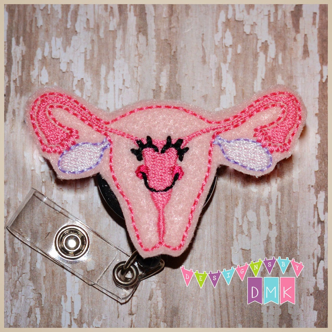 Ulayna the Uterus Felt Badge Reel Retractable ID Badge Holder Embroidered  Name Tag Alligator or Slide Clip 