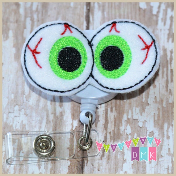 Creepy Eyes - Halloween - Felt Badge Reel - Retractable ID Badge Holder -  Embroidered Name Tag Pull - Alligator or Slide Clip