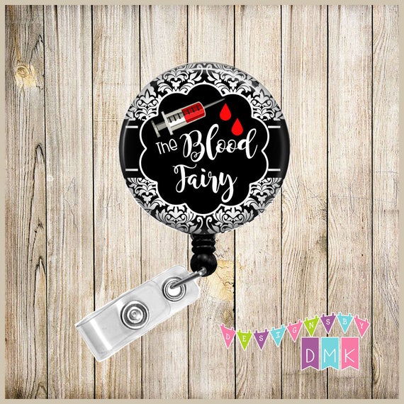 The Blood Fairy Phlebotomist Black Damask Button Badge Reel Retractable ID Holder  Alligator or Slide Clip Unique Gift -  Canada